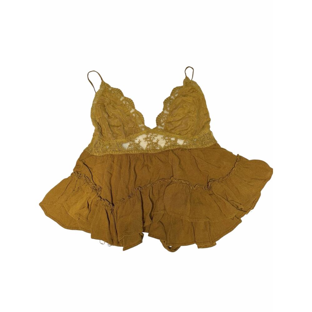 Free People Earthy Boho Babydoll Cami Pillow Talk Lacy Festival Brown Medium